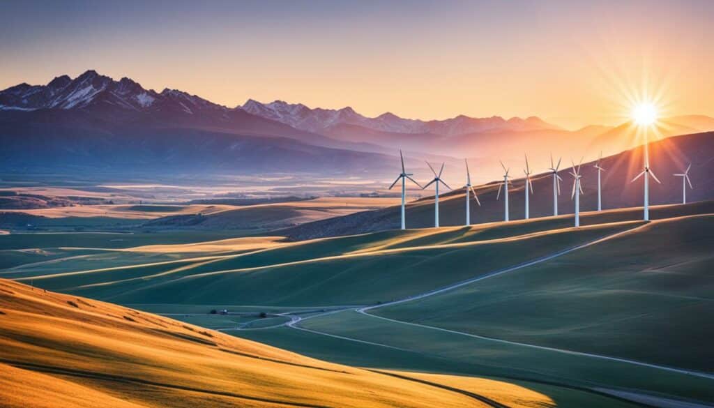 Windkraftanlagen bei Sonnenuntergang
